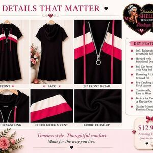 Black dress with pink and white stripe